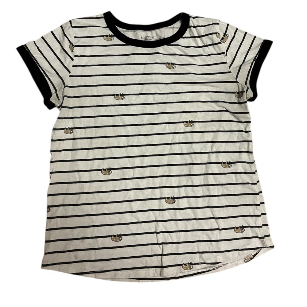 Arizona Jean Co. Girl’s Striped Round Neck With Small Sloth Graphics Tshirt, 16